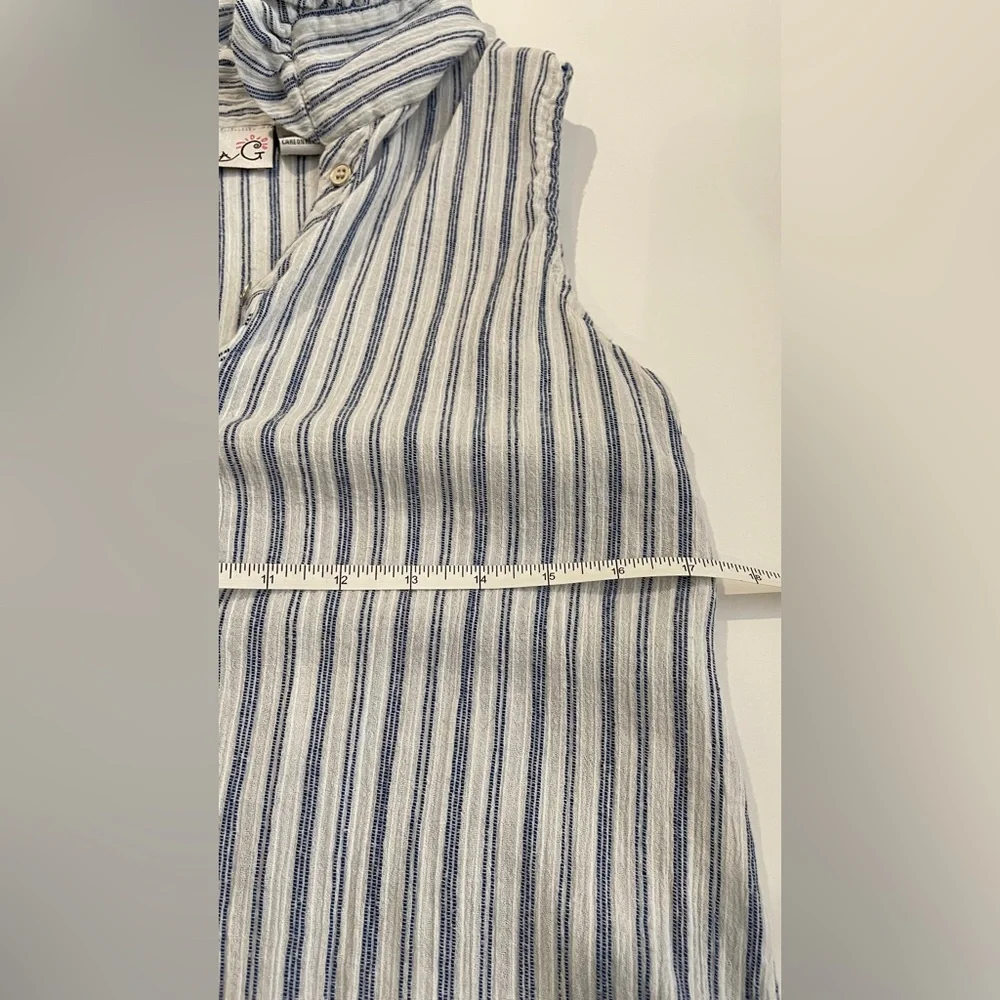 Emma G Blue Striped Cotton Sleeveless Dress - Picture 5 of 14